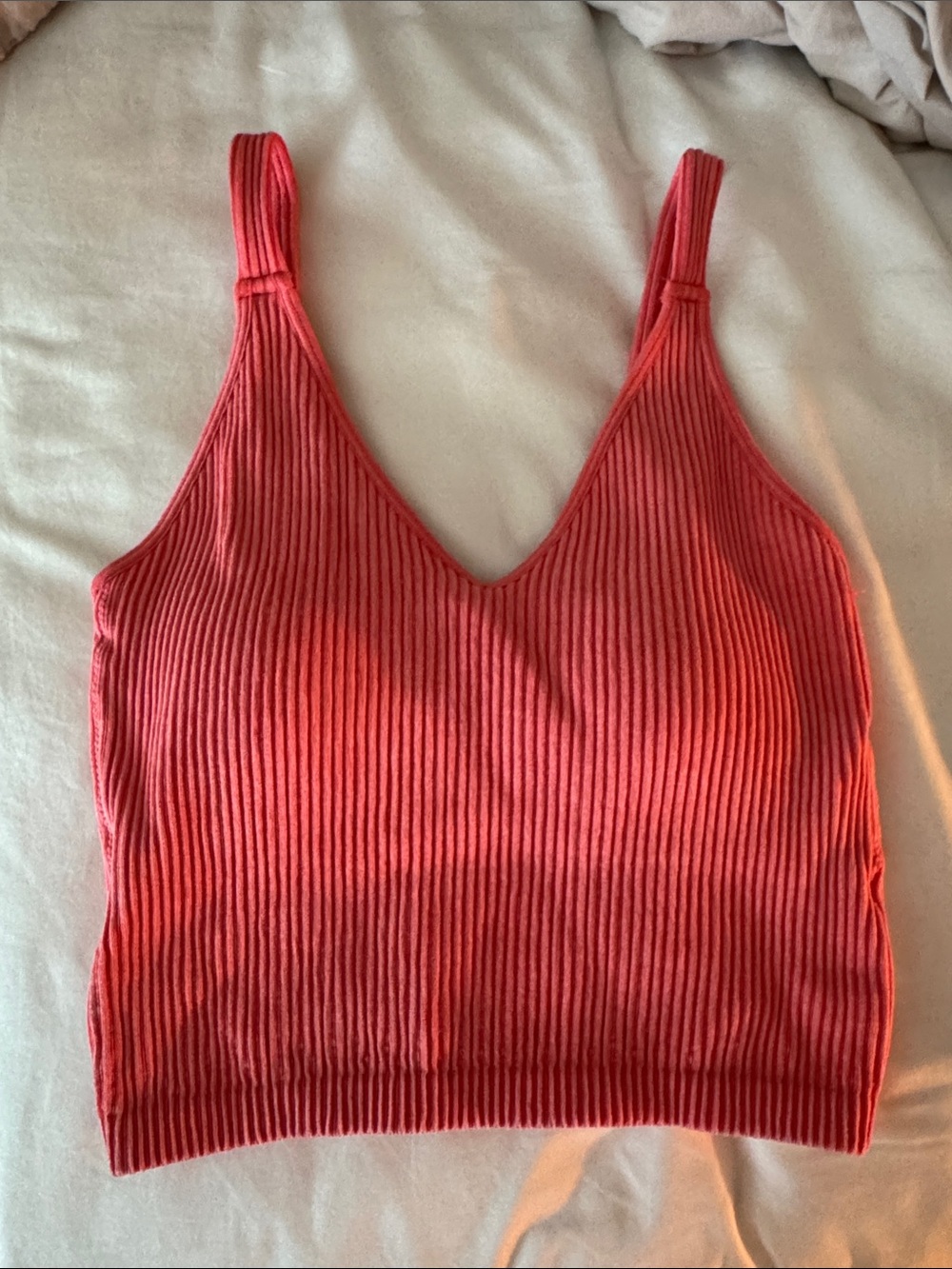Ribbed V-Neck Crop Tank — Coral